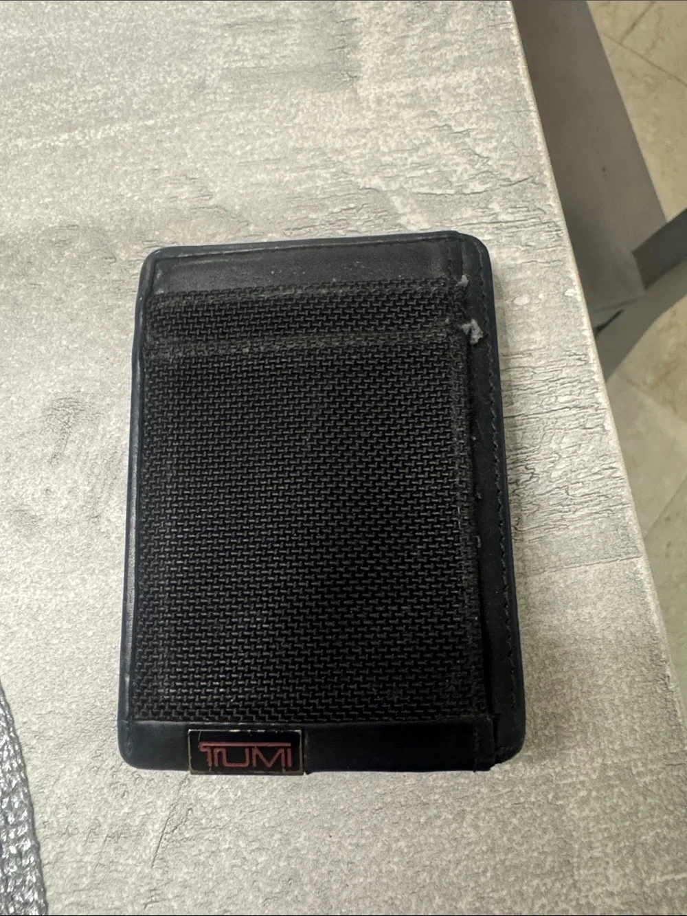 Tumi Black Leather Money Clip Card Holder